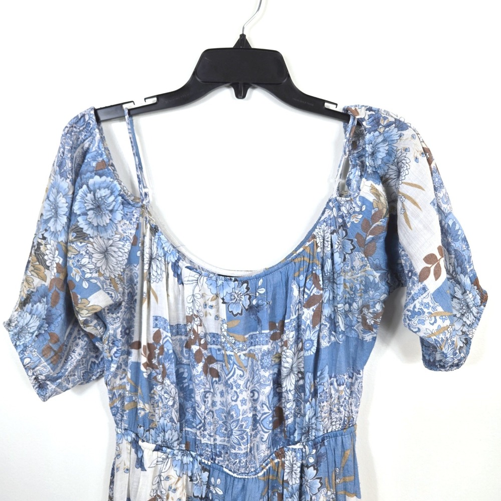 Stella & Julie Blue‎ Floral Cold Shoulder Patchwork Print Maxi Dress 10 Cottage